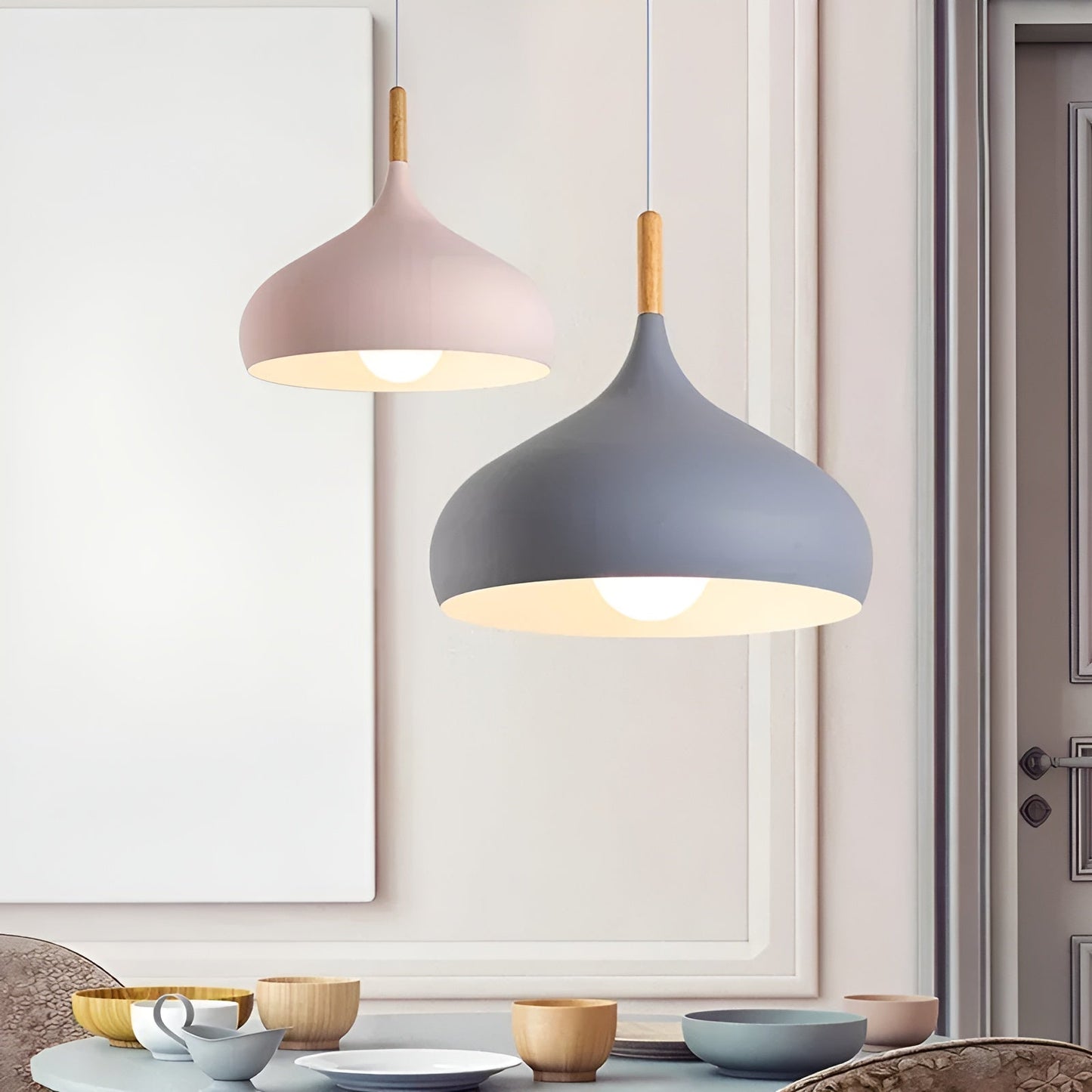 Suspension Luminaire - Design Minimaliste en Métal et Bois avec LED Éco-énergétique